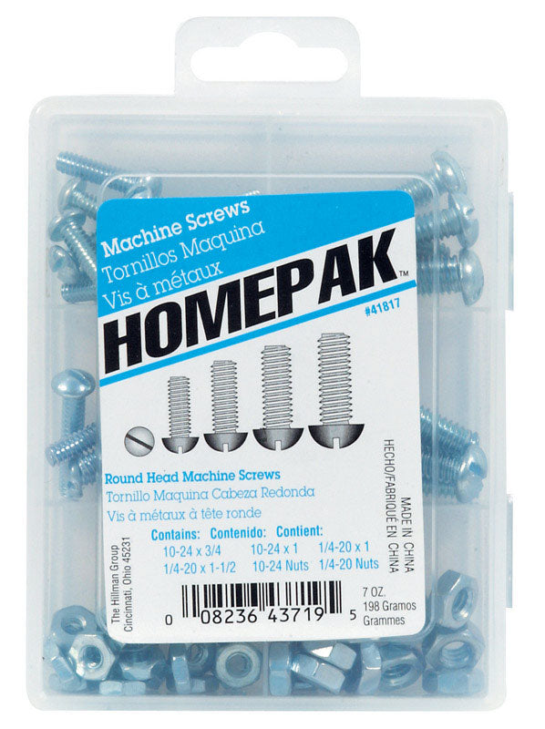 HILLMAN - Hillman Homepak Assorted in. X 1 in. L Slotted Round Head Zinc-Plated Steel Machine Screws and Nuts - Case of 5