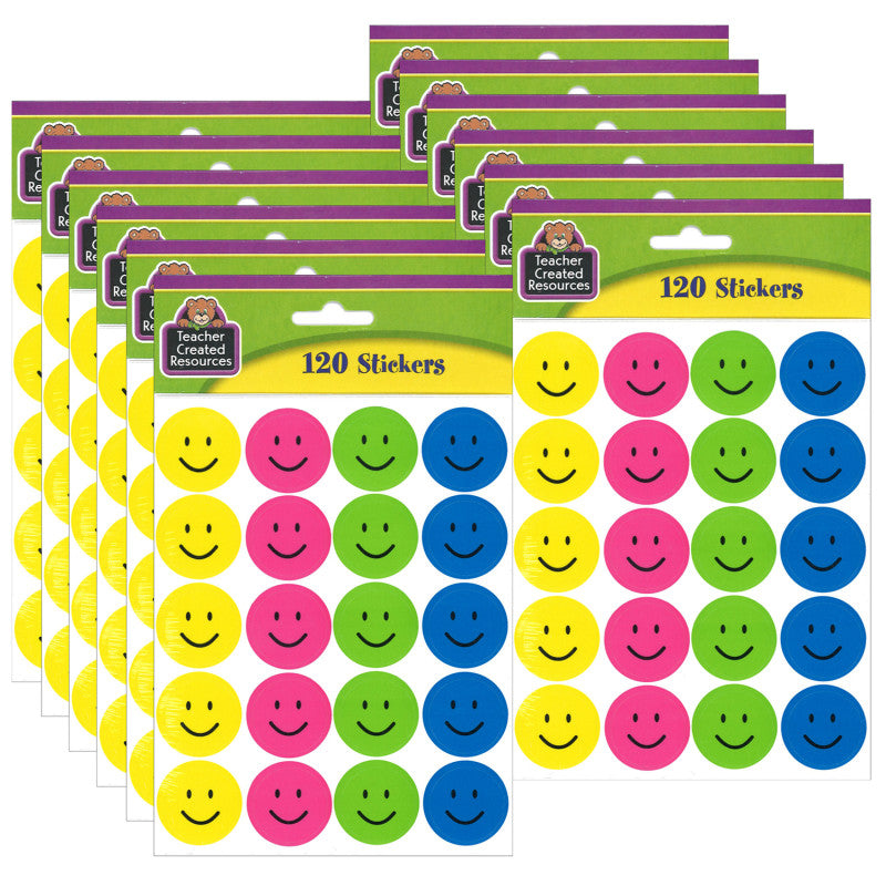 TEACHER CREATED RESOURCES - Happy Faces Stickers, 120 Per Pack, 12 Packs