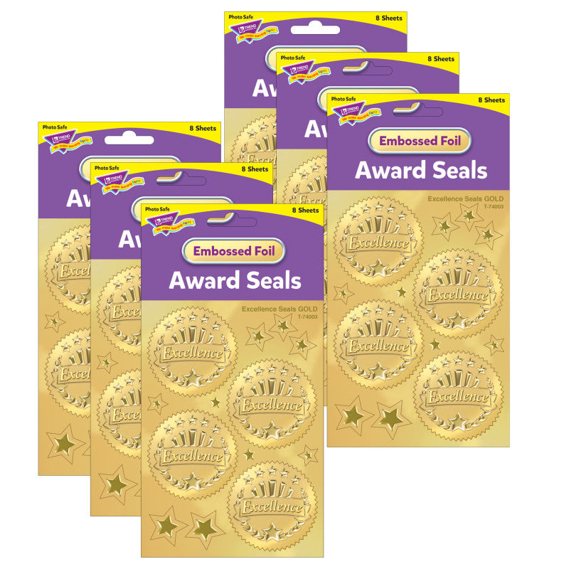 TREND - Excellence (Gold) Award Seals Stickers, 32 Per Pack, 6 Packs