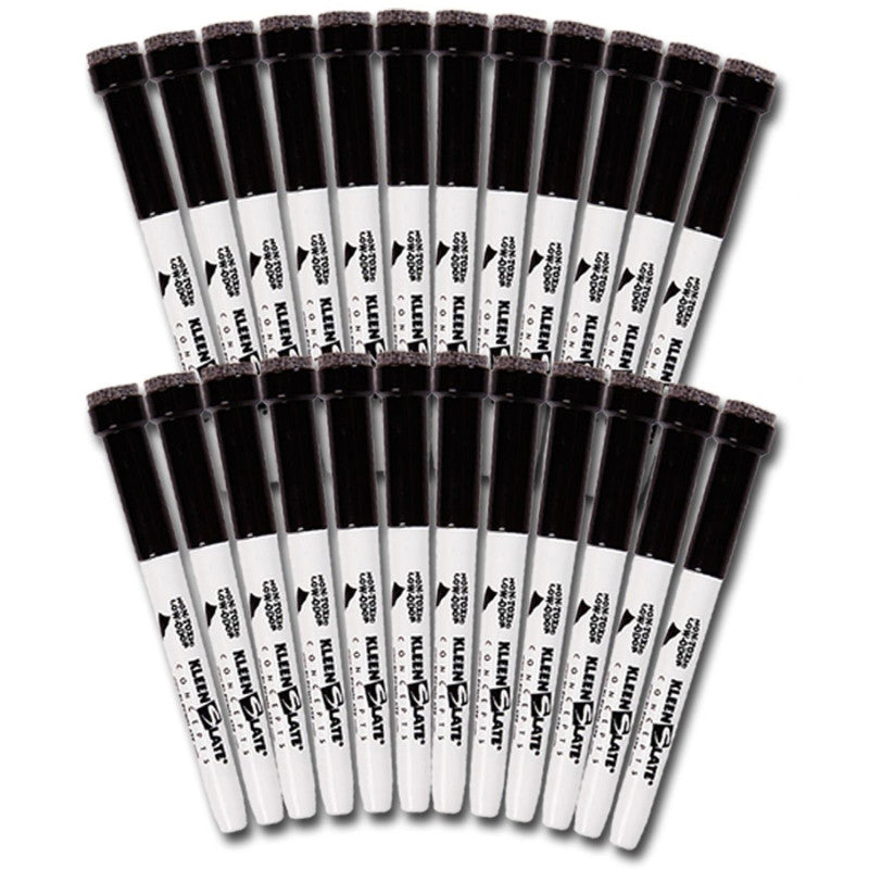 KLEENSLATE - Dry Erase Student Markers with Erasers, Fine Point, Black, Pack of 24