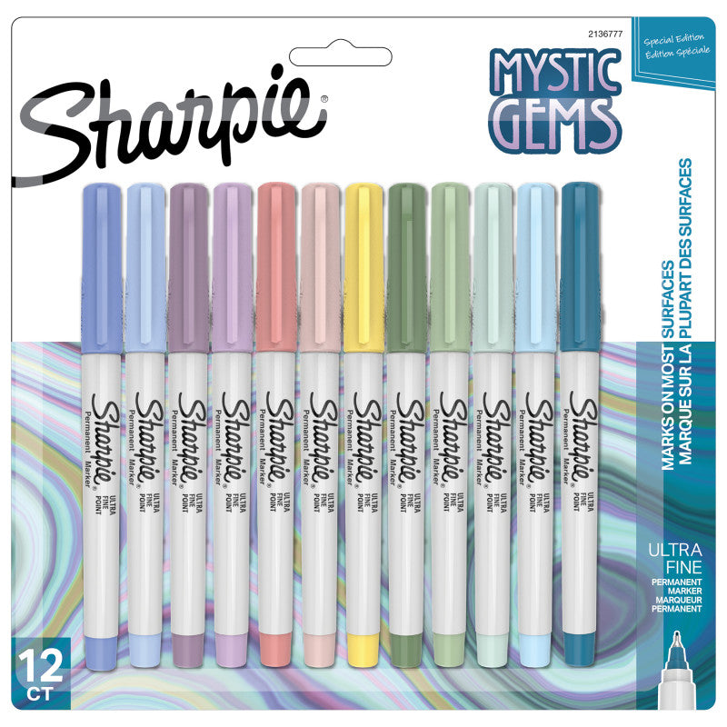 SHARPIE - Permanent Markers, Ultra Fine Point, Mystic Gem Colors, 12 Count