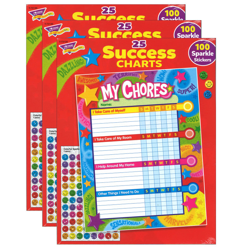 TREND - Praise Words 'n Stars Chore Charts, 25 Sheets Per Pad, Pack of 3
