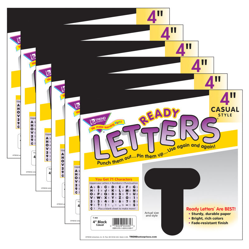 TREND - Black 4" Casual Uppercase Ready Letters®, 6 Packs