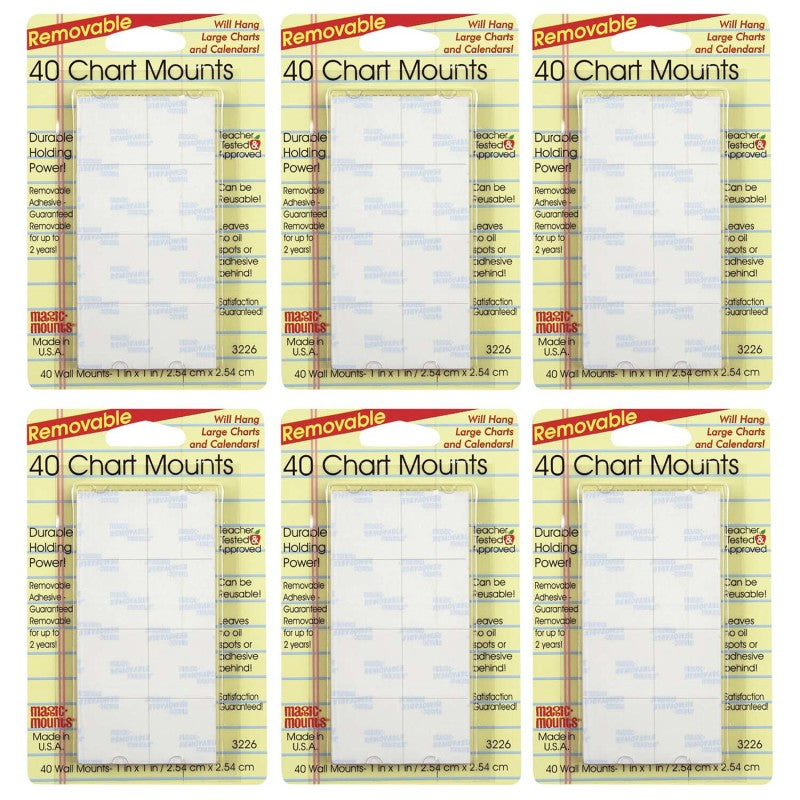 MAGIC-MOUNTS - Chart Mounts, 1" x 1", 40 Per Pack, 6 Packs