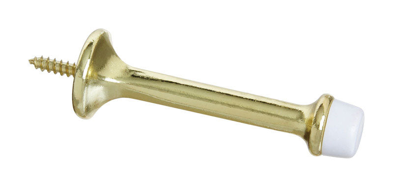 NATIONAL HARDWARE - National Hardware 3.55 in. L Zinc w/Rubber Tip Brass Gold Rigid Door Stop Mounts to wall 0.99 in.