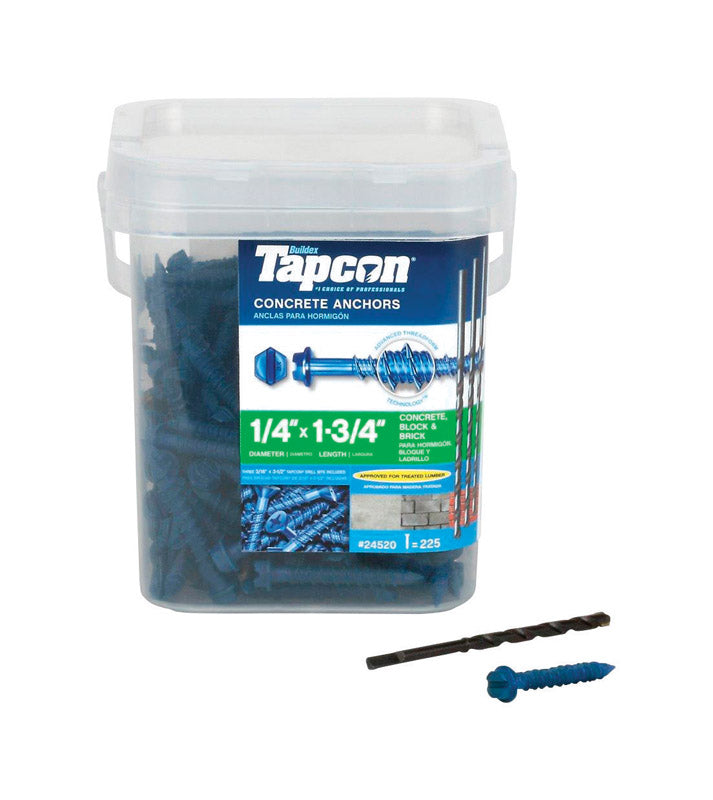 TAPCON - Tapcon 1/4 in. D X 1-3/4 in. L Steel Hex Head Concrete Screw Anchor 225 pk