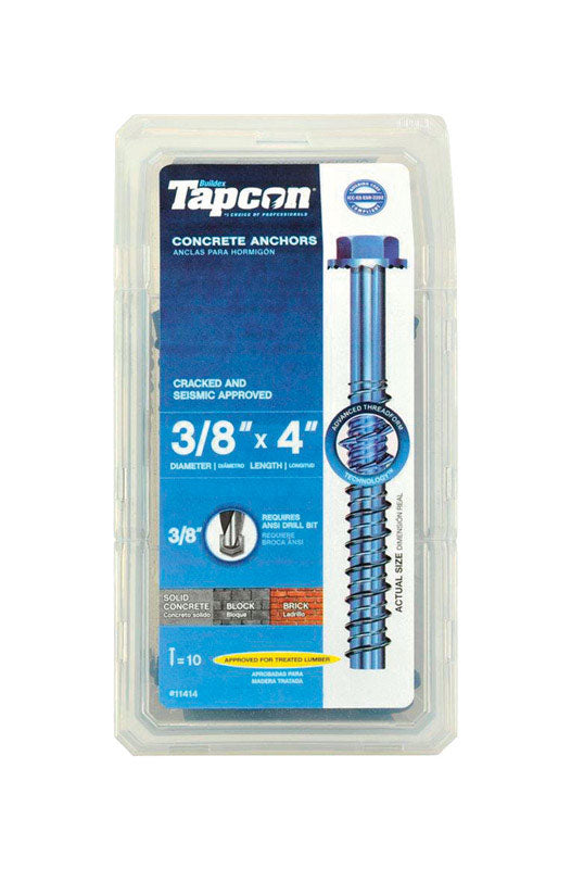 TAPCON - Tapcon 3/8 in. D X 4 in. L Steel Hex Head Concrete Screw Anchor 10 pk