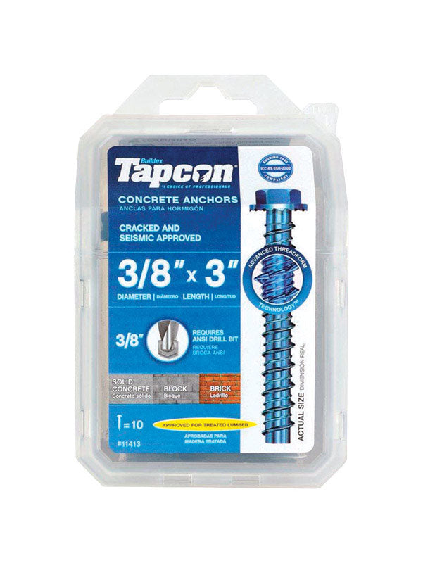 TAPCON - Tapcon 3/8 in. D X 3 in. L Steel Hex Head Concrete Screw Anchor 10 pk