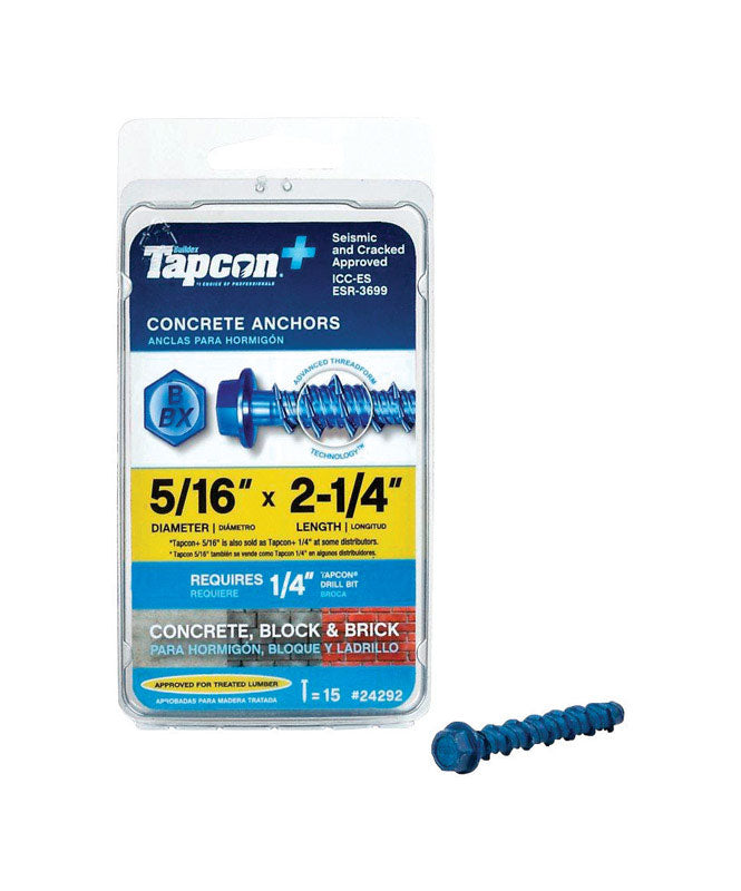 TAPCON - Tapcon 5/16 in. D X 2-1/4 in. L Steel Hex Head Concrete Screw Anchor 15 pk