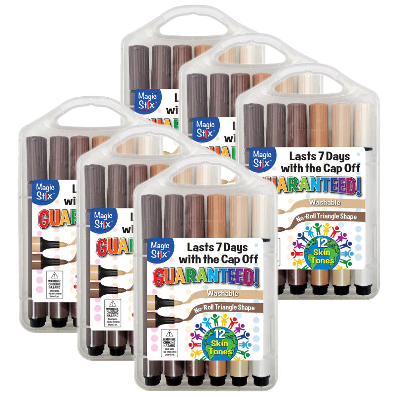 THE PENCIL GRIP - Triangular Magic Stix Global Skin Tone Markers, 12 Per Pack, 6 Packs