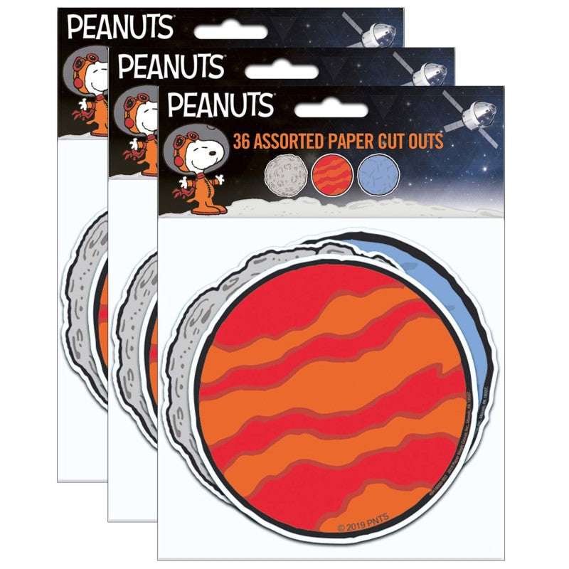 EUREKA - Peanuts® NASA Planets Paper Cut Outs, 36 Per Pack, 3 Packs