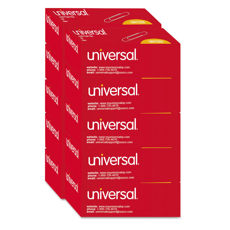 Universal - Paper Clips, Jumbo, Smooth, Silver, 100 Clips/Box, 10 Boxes/Pack (6099469)