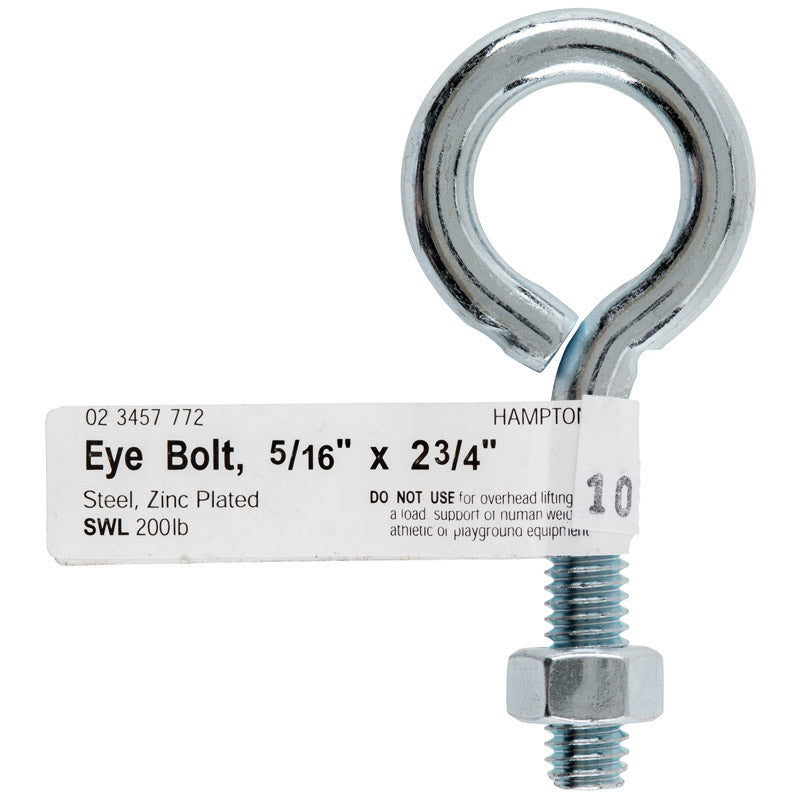 HAMPTON - Hampton 5/16 in. X 2-3/4 in. L Zinc-Plated Steel Eyebolt Nut Included - Case of 10