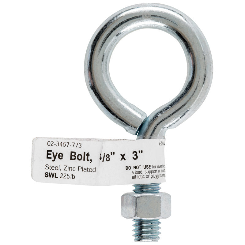 HAMPTON - Hampton 3/8 in. X 3 in. L Zinc-Plated Steel Eyebolt Nut Included - Case of 10