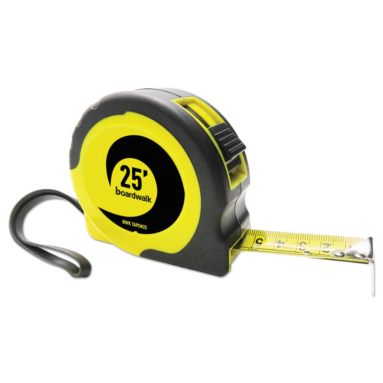 Boardwalk - Easy Grip Tape Measure, 25 ft, Plastic Case, Black and Yellow, 1/16" Graduations