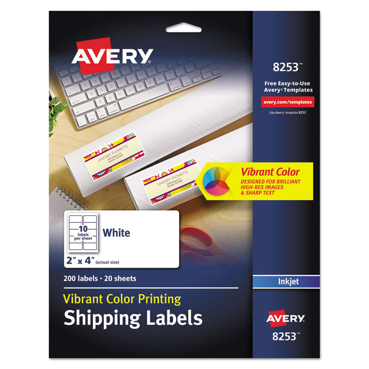 Avery - Vibrant Inkjet Color-Print Labels w/ Sure Feed, 2 x 4, Matte White, 200/PK