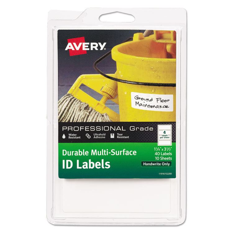 Avery - Durable Permanent Multi-Surface ID Labels, Inkjet/Laser Printers, 1.25 x 3.5, White, 4/Sheet, 10 Sheets/Pack