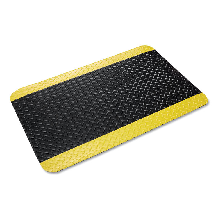 Crown - Industrial Deck Plate Anti-Fatigue Mat, Vinyl, 36 x 60, Black/Yellow Border