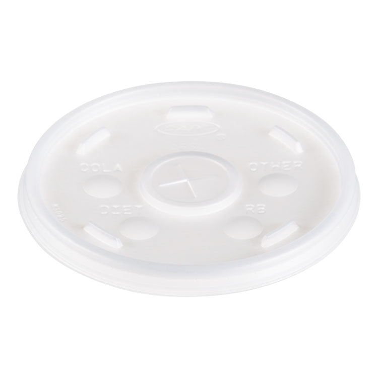 Dart - Plastic Lids, Fits 12 oz to 24 oz Hot/Cold Foam Cups, Straw-Slot Lid, White, 100/Pack, 10 Packs/Carton