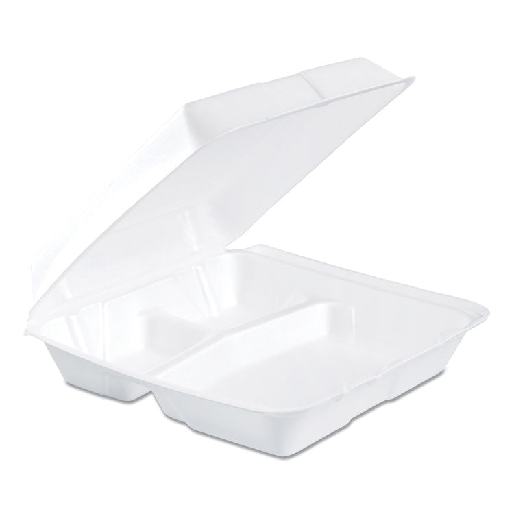 Dart - Foam Hinged Lid Containers, 3-Compartment, 9.25 x 9.5 x 3, White, 200/Carton