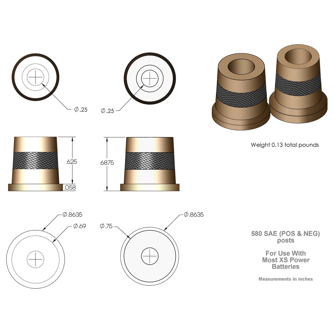 XS Power Short Brass Post Adaptors M6