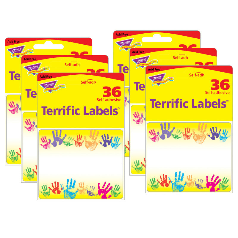 TREND - Rainbow Handprints Terrific Labels™, 36 Per Pack, 6 Packs