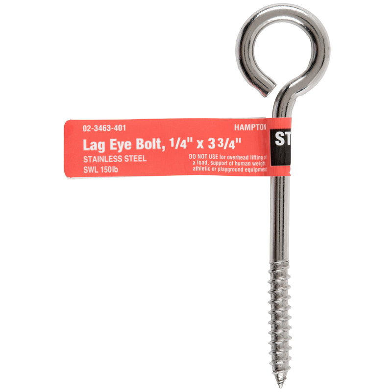 HAMPTON - Hampton 1/4 in. X 3-3/4 in. L Stainless Stainless Steel Lag Thread Eyebolt - Case of 5