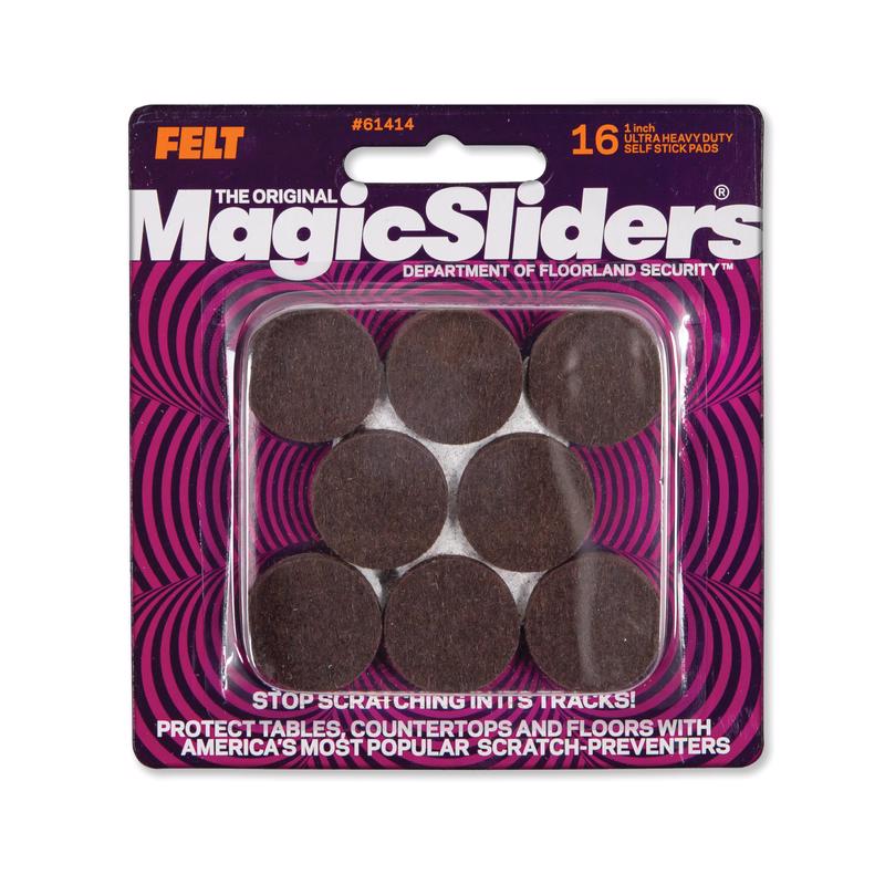 MAGIC SLIDERS - Magic Sliders Felt Self Adhesive Protective Pads Brown Round 1 in. W X 1 in. L 16 pk - Case of 6