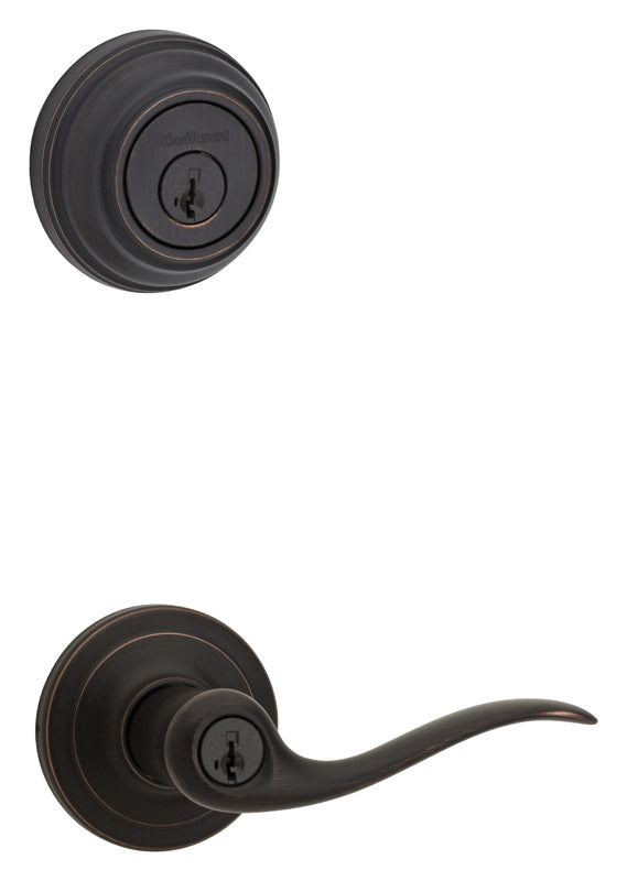 KWIKSET - Kwikset SmartKey Tustin Venetian Bronze Entry Lever and Deadbolt Set KW1 1-3/4 in.