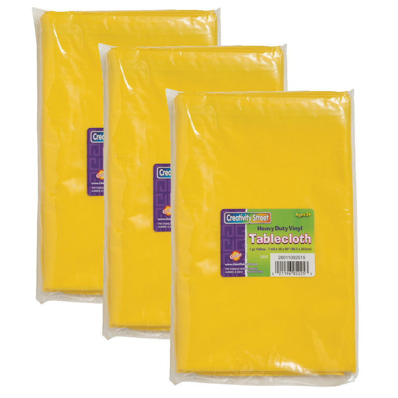 CREATIVITY STREET - Vinyl Tablecloth, Yellow, 38" x 80", Pack of 3