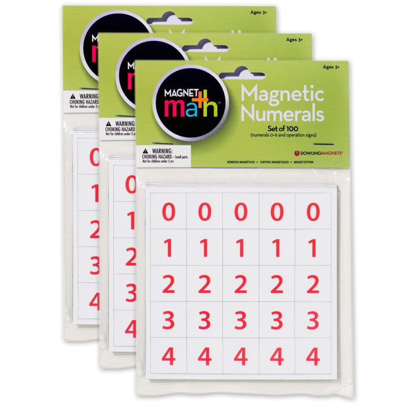 DOWLING MAGNETS - Magnet Numerals Set, 100 Per Set, 3 Sets