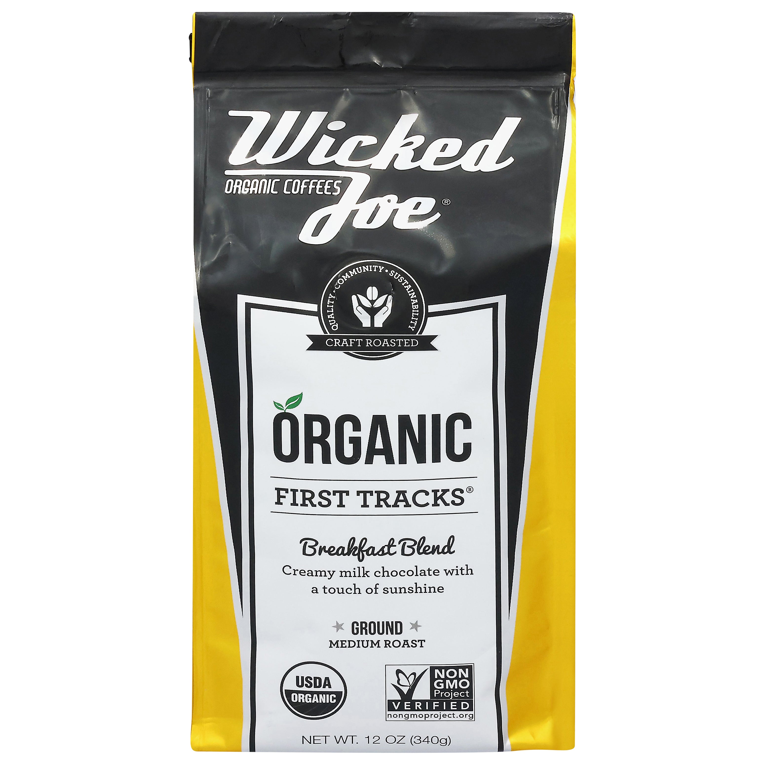 Wicked Joe Organic Ground Medium Roast Breakfast Blend Coffee 12 oz - Case of 6