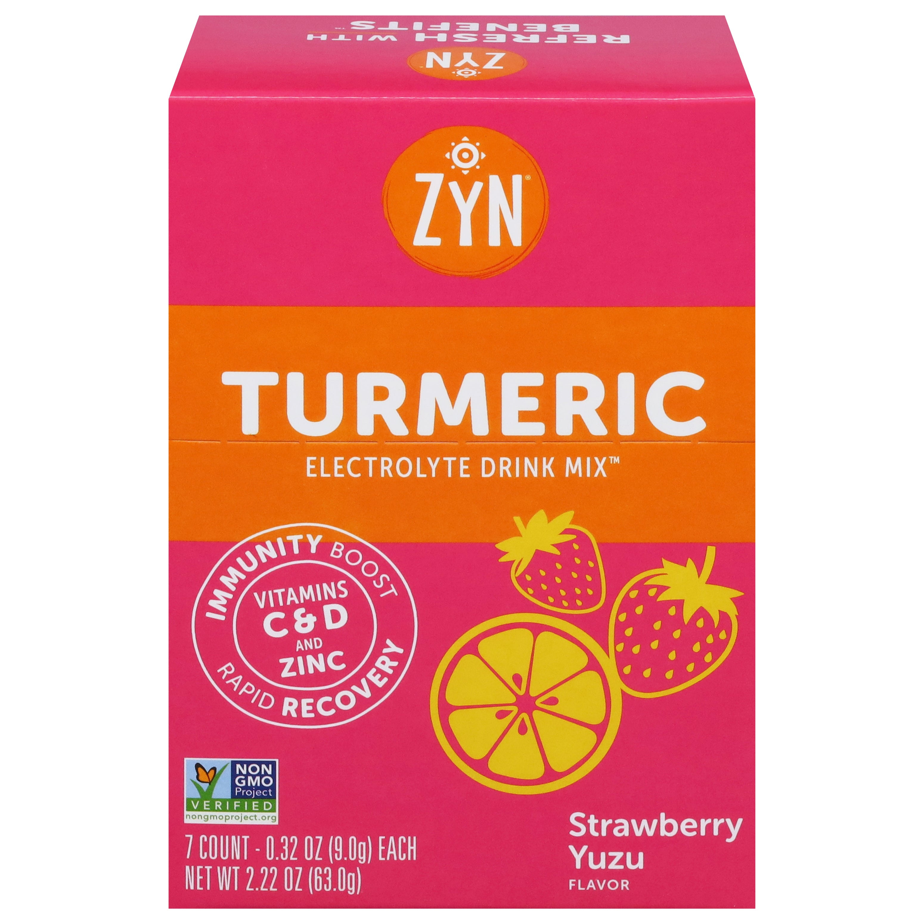 Zyn Turmeric Strawberry Yuzu Flavor Electrolyte Drink Mix 7 - 2.22 oz Packs - Case of 8