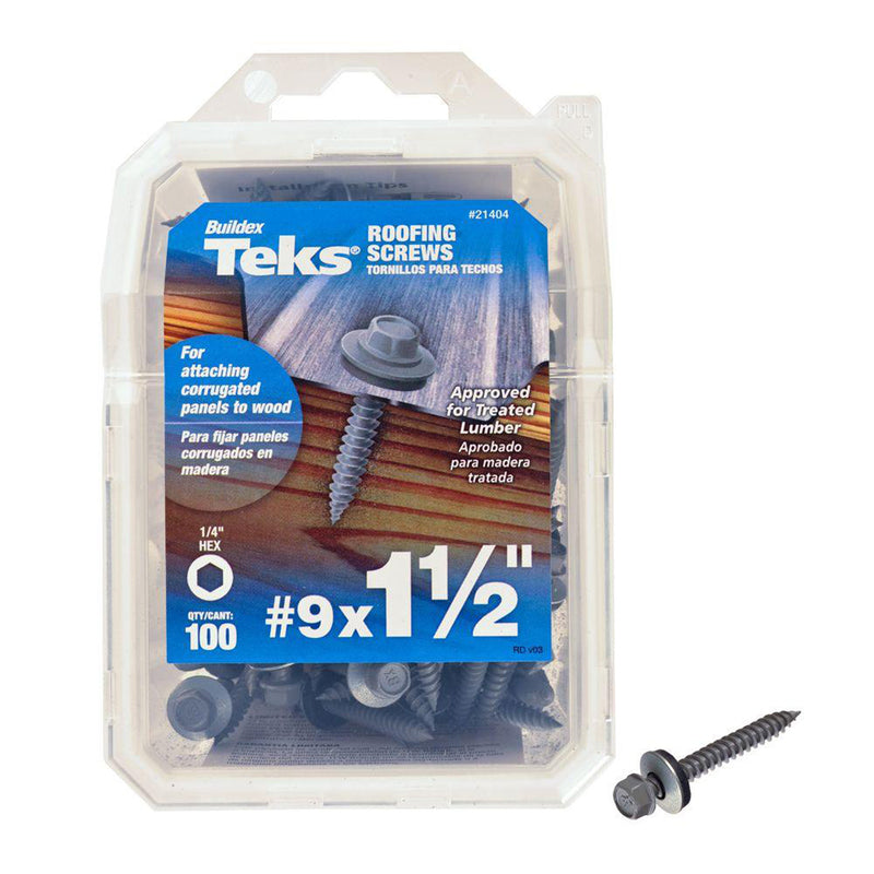 ITW - Teks No. 9 X 1-1/2 in. L Hex Hex Washer Head Roofing Screws 100 pk