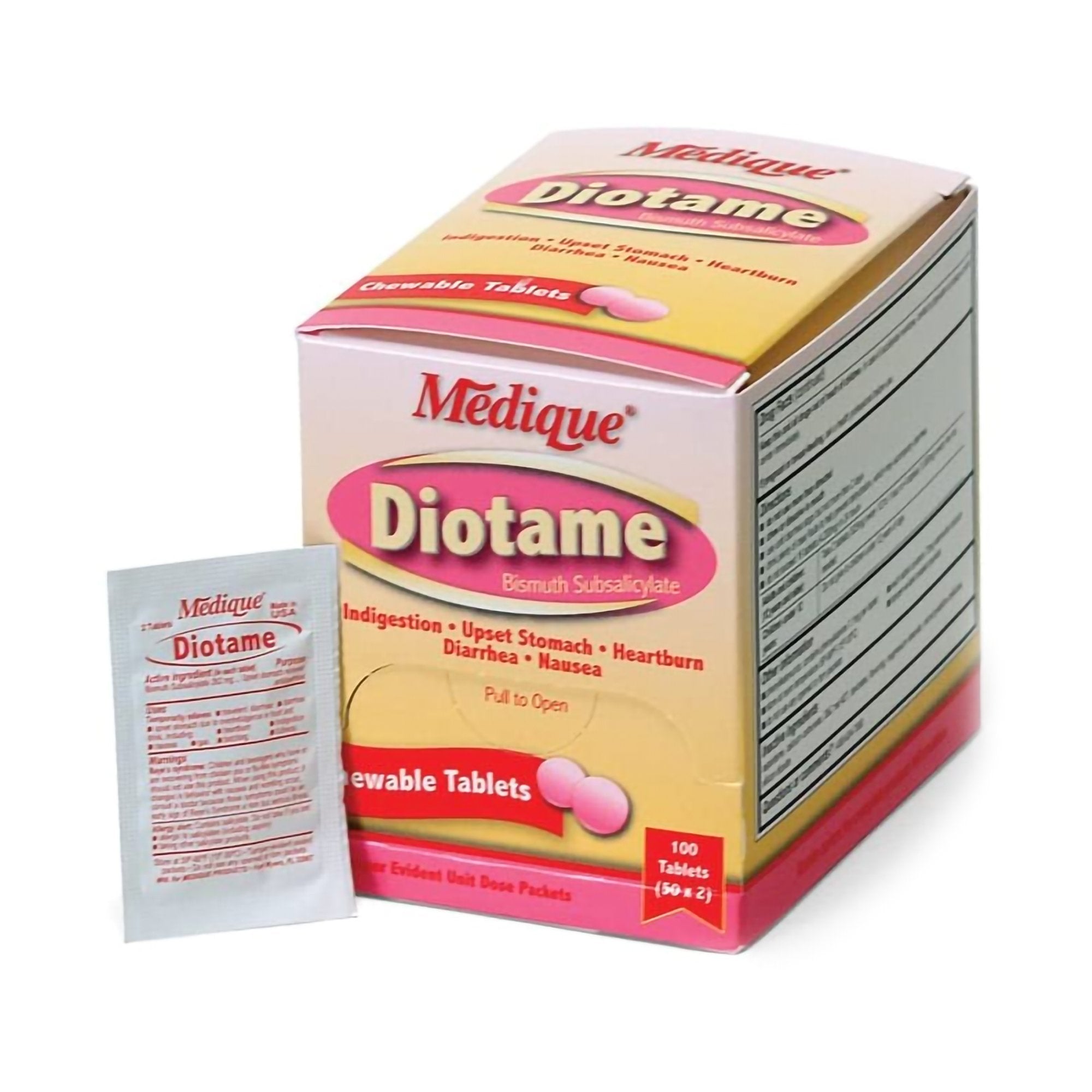 Medique Products - Anti-Diarrheal Diotame® 262 mg Strength Chewable Tablet 100 per Box [100/BX]