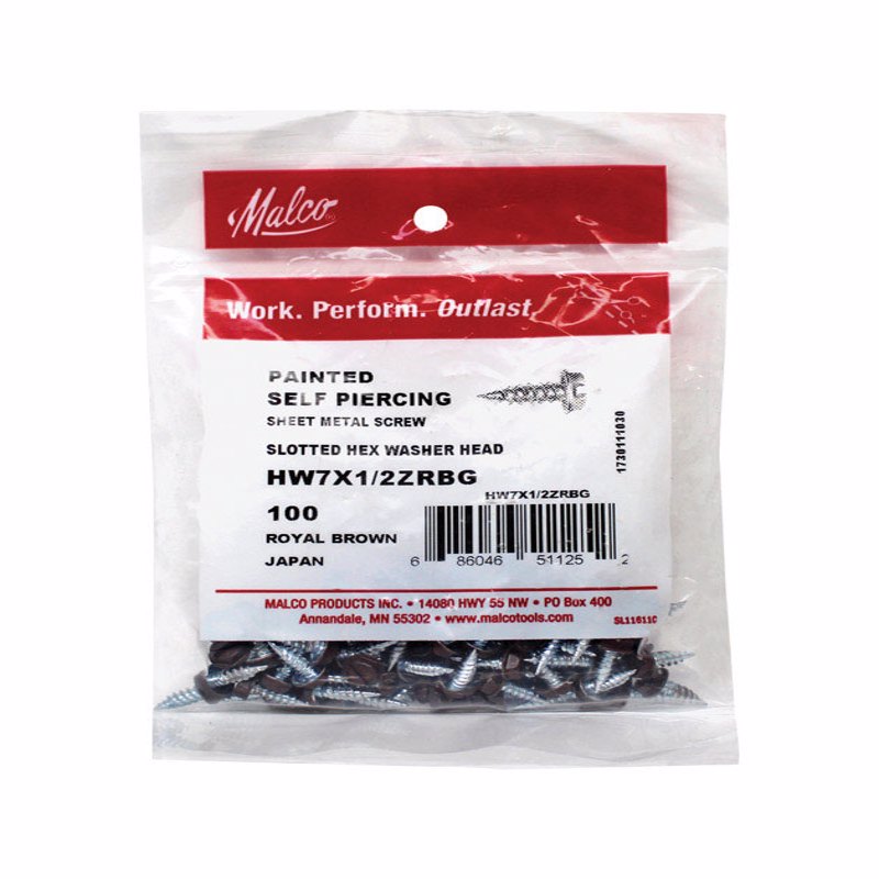 MALCO - Malco No. 7 Sizes X 1/2 in. L Slotted Hex Washer Head Sheet Metal Screws 100 pk