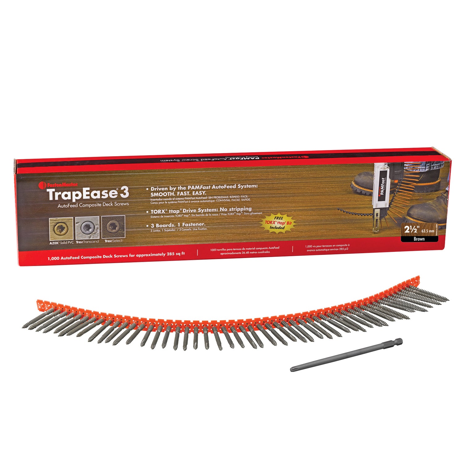 FastenMaster TrapEase No. 20 X 2-1/2 in. L Dk Brown Torx Ttap Star Head Collated Deck Screws 1000 pk