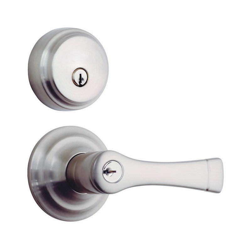 BRINKS - Brinks Push Pull Rotate Harper Satin Nickel Entry Lever and Deadbolt Set KW1 1.75 in.