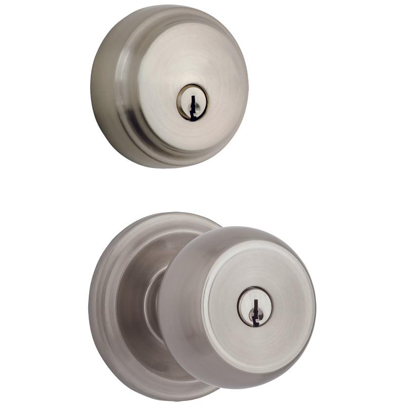 BRINKS - Brinks Push Pull Rotate Stafford Satin Nickel Entry Knob and Single Cylinder Deadbolt KW1 1.75 in.