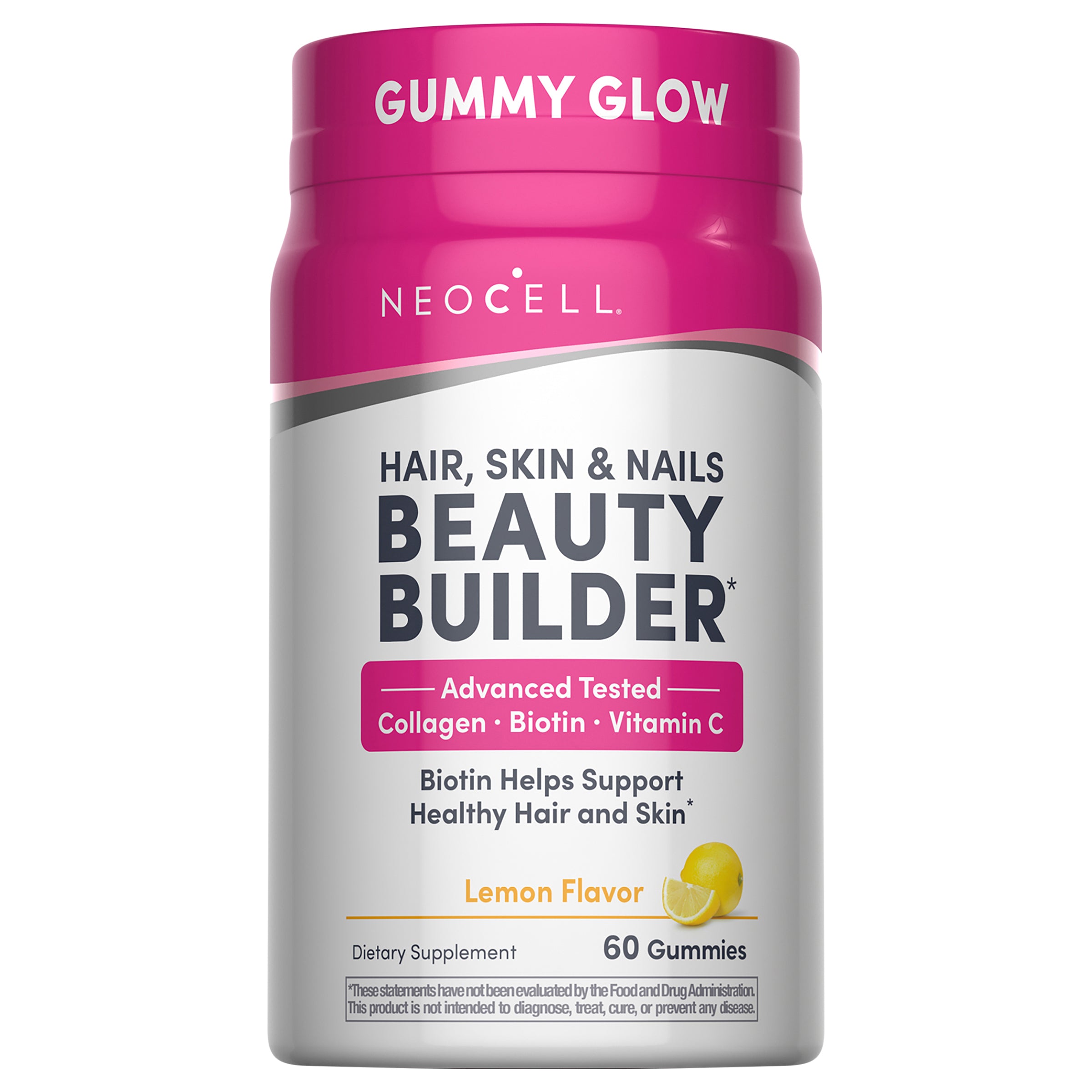 Neocell Hair, Skin & Nails Lemon Flavor Beauty Builder With collagen, biotin, and vitamin C. 60 Gummies - Case of 1