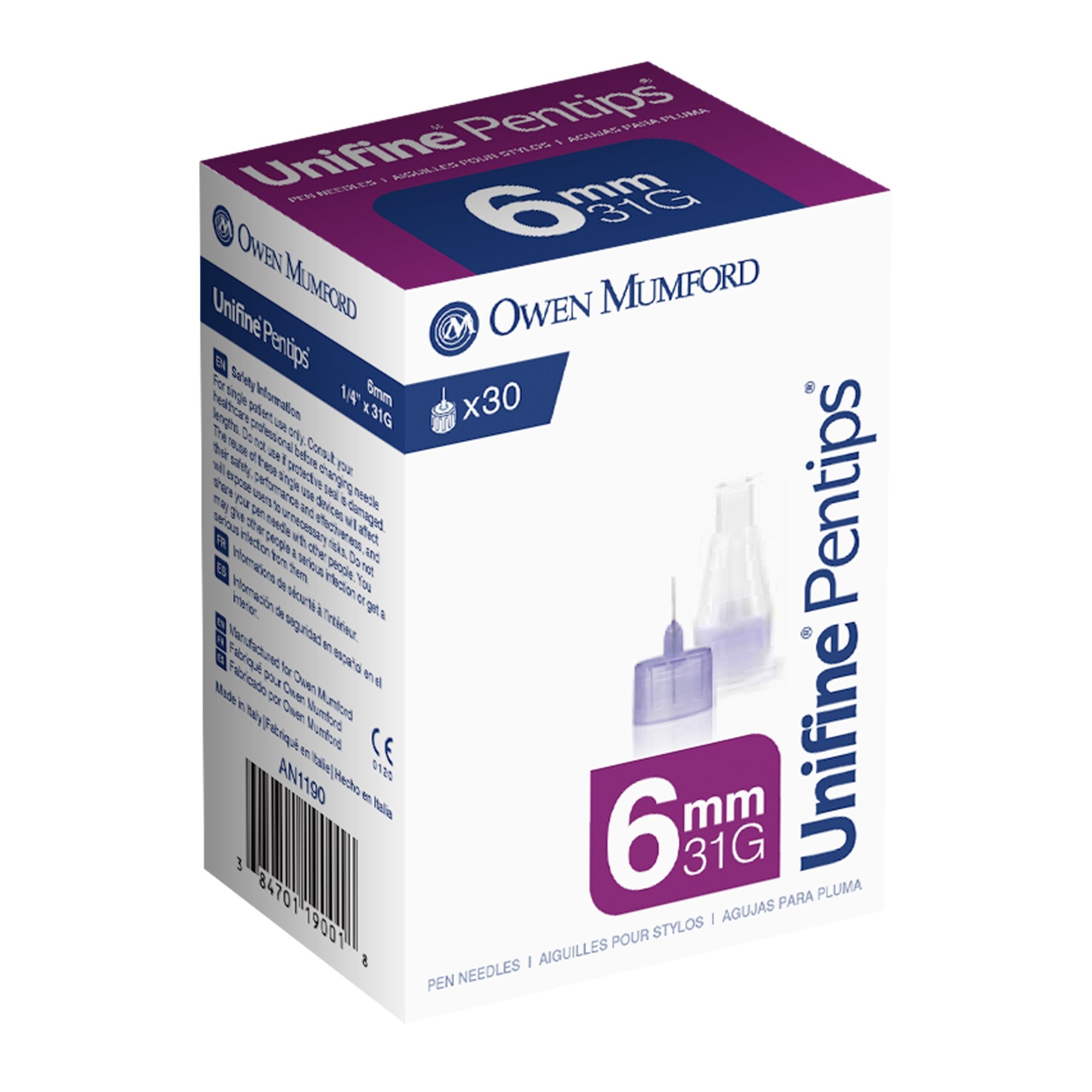 Owen Mumford - Standard Insulin Pen Needle Unifine® Pentips® 31 Gauge 6 mm Length NonSafety [30/BX]