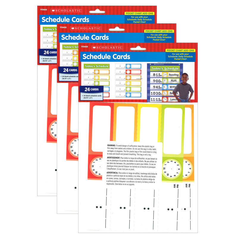SCHOLASTIC TEACHING SOLUTIONS - Schedule Cards, Pocket Chart Add-Ons, 24 cards Per Pack, 3 Packs