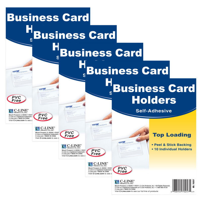 C-LINE - Self-Adhesive Business Card Holder, Top Load, 2" x 3-1/2", 10 Per Pack, 5 Packs