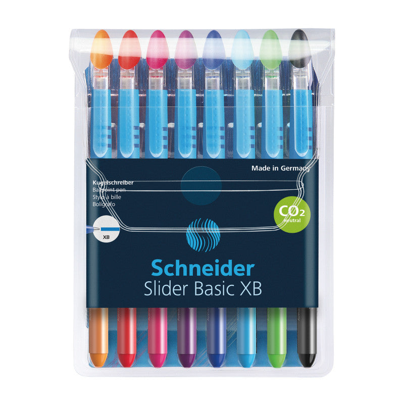 SCHNEIDER - Slider Basic XB Ballpoint Pen, 1.4 mm, 8 Assorted Ink Colors in Reusable Wallet