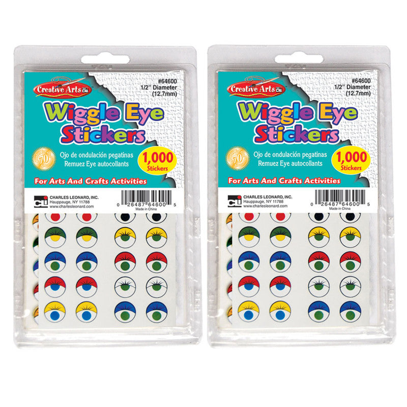 CHARLES LEONARD - Creative Arts™ Wiggle Eyes Stickers, Assorted Colors, 1000 Per Pack, 2 Packs