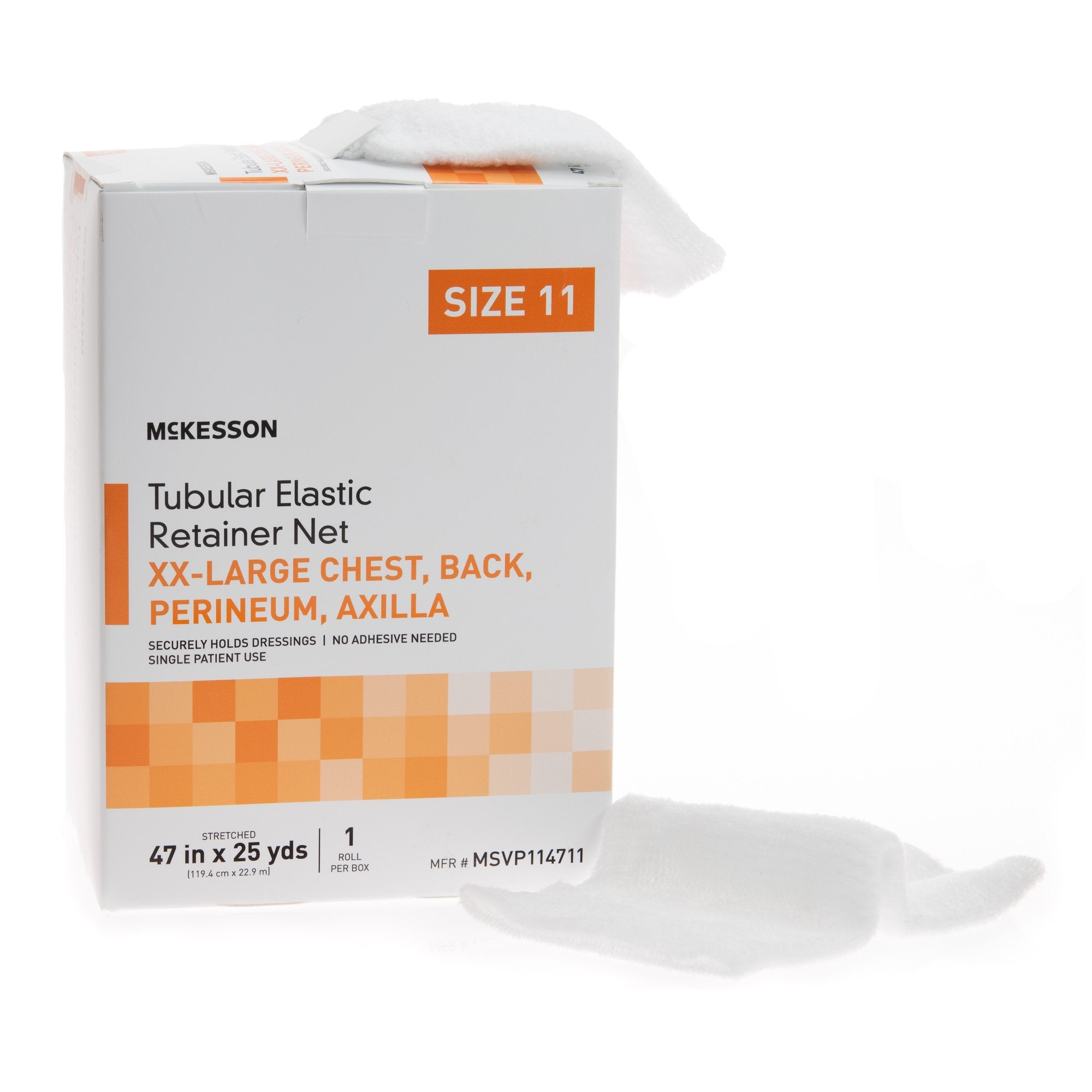McKesson Brand - Elastic Net Retainer Dressing McKesson Tubular Elastic 47 Inch X 25 Yard (119.4 cm X 22.9 m) Size 11 White 2X-Large Chest / Back / Perineum / Axilla NonSterile [1/BX]