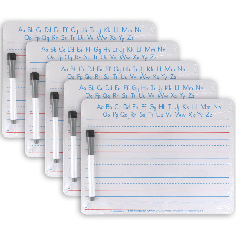 PACON - Handwriting Whiteboard Dry Erase Set, 2-Sided, Ruled/Plain, with Marker/Eraser, 9" x 12", 5 Sets