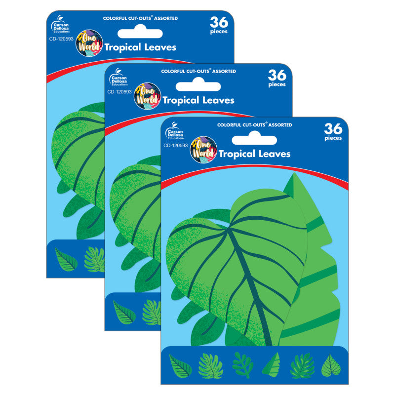 CARSON DELLOSA EDUCATION - One World Tropical Leaves Cut-Outs, 36 Per Pack, 3 Packs