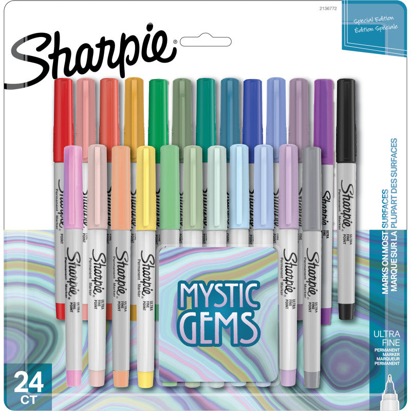 SHARPIE - Permanent Markers, Ultra Fine Point, Mystic Gem Colors, 24 Count