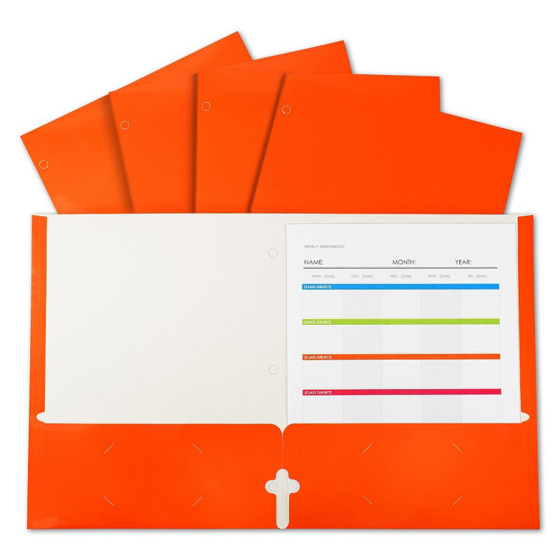 C-LINE - 2-Pocket Laminated Paper Portfolios with 3-Hole Punch, Orange, Box of 25